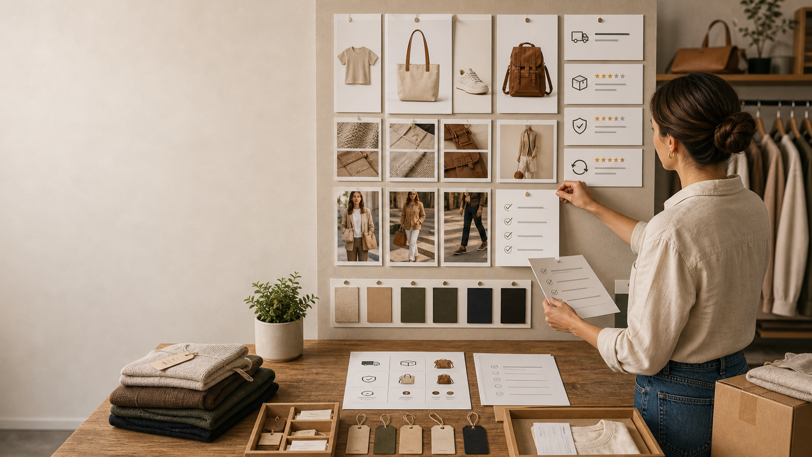 Structured retail product evaluation scene with clear product and trust signals